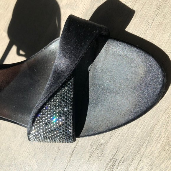 Giorgio Armani black satin rhinestone strappy sandals - Picture 5 of 8